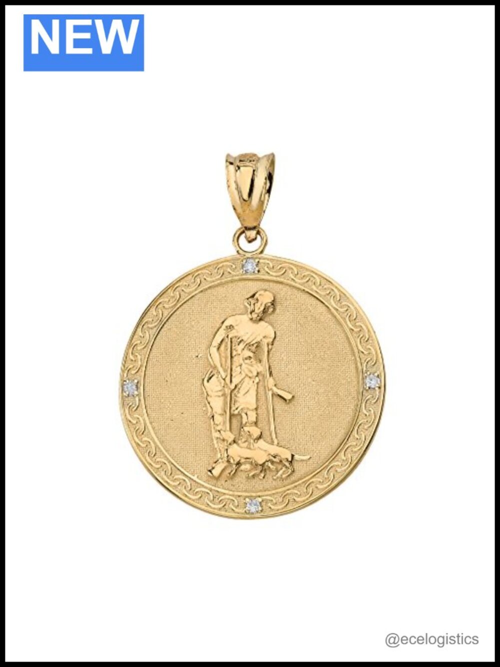 14k Yellow Gold Saint Lazarus Medallion Diamond Pendant